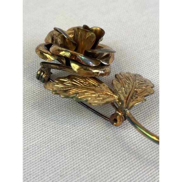 Vintage Gold Tone Rose Brooch Pin Figural 3D Romantic Feminine - Picture 4 of 7